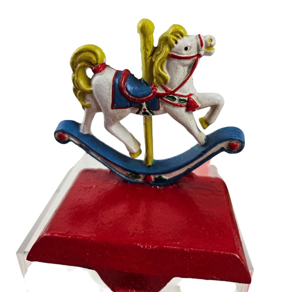 3 Holiday Traditions Carousel Horse Stocking Holder Christmas Mantel Decor‎